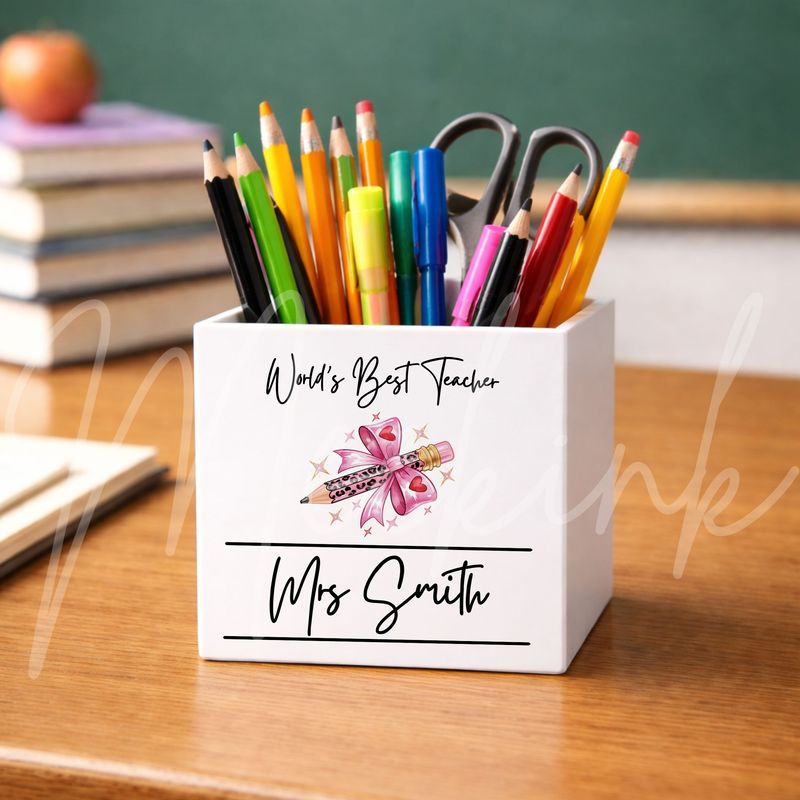 Worlds Best Teacher Pink Pencil UVDTF or DTF Decal
