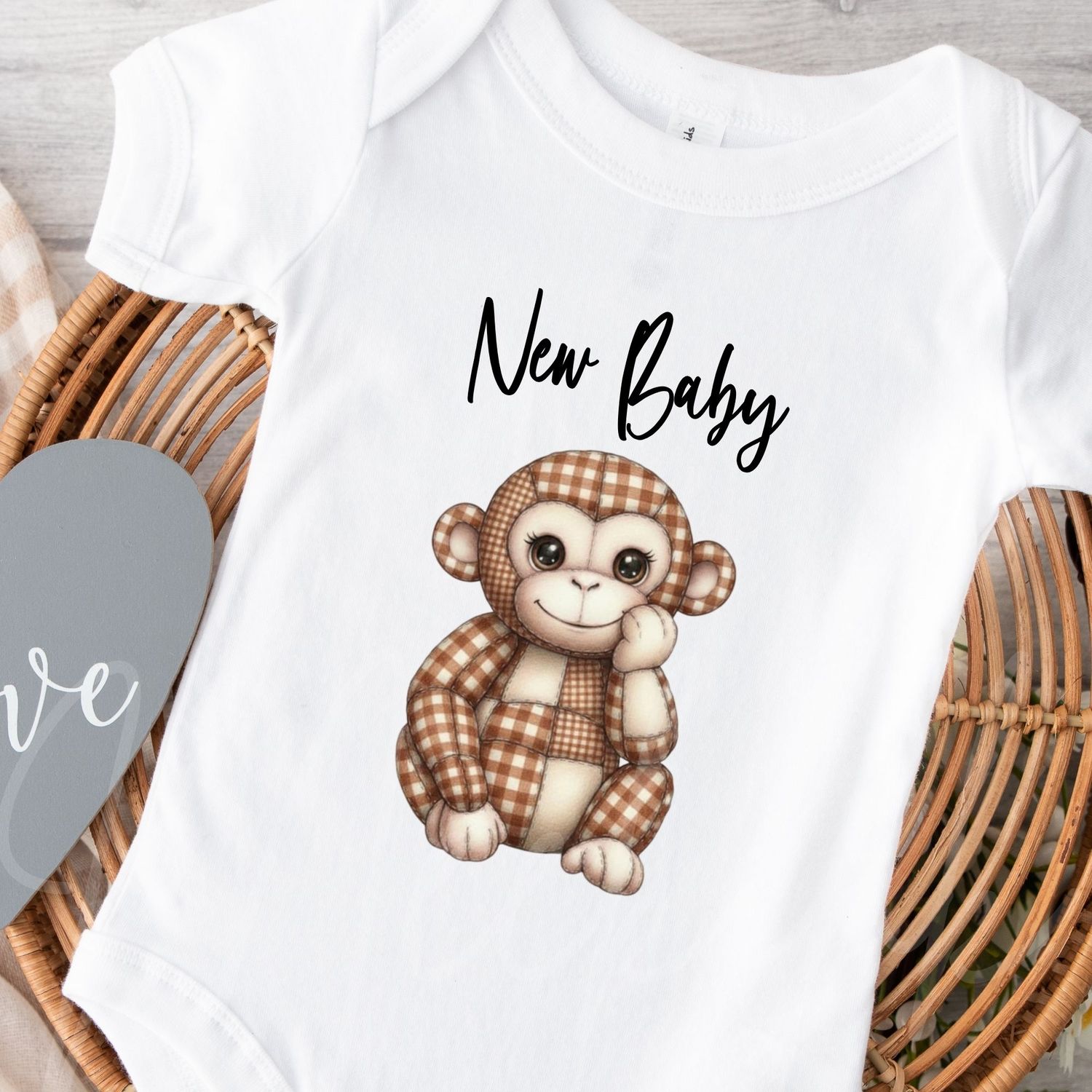 Quilted Patchwork Gingham Monkey DTF or UVDTF Decal