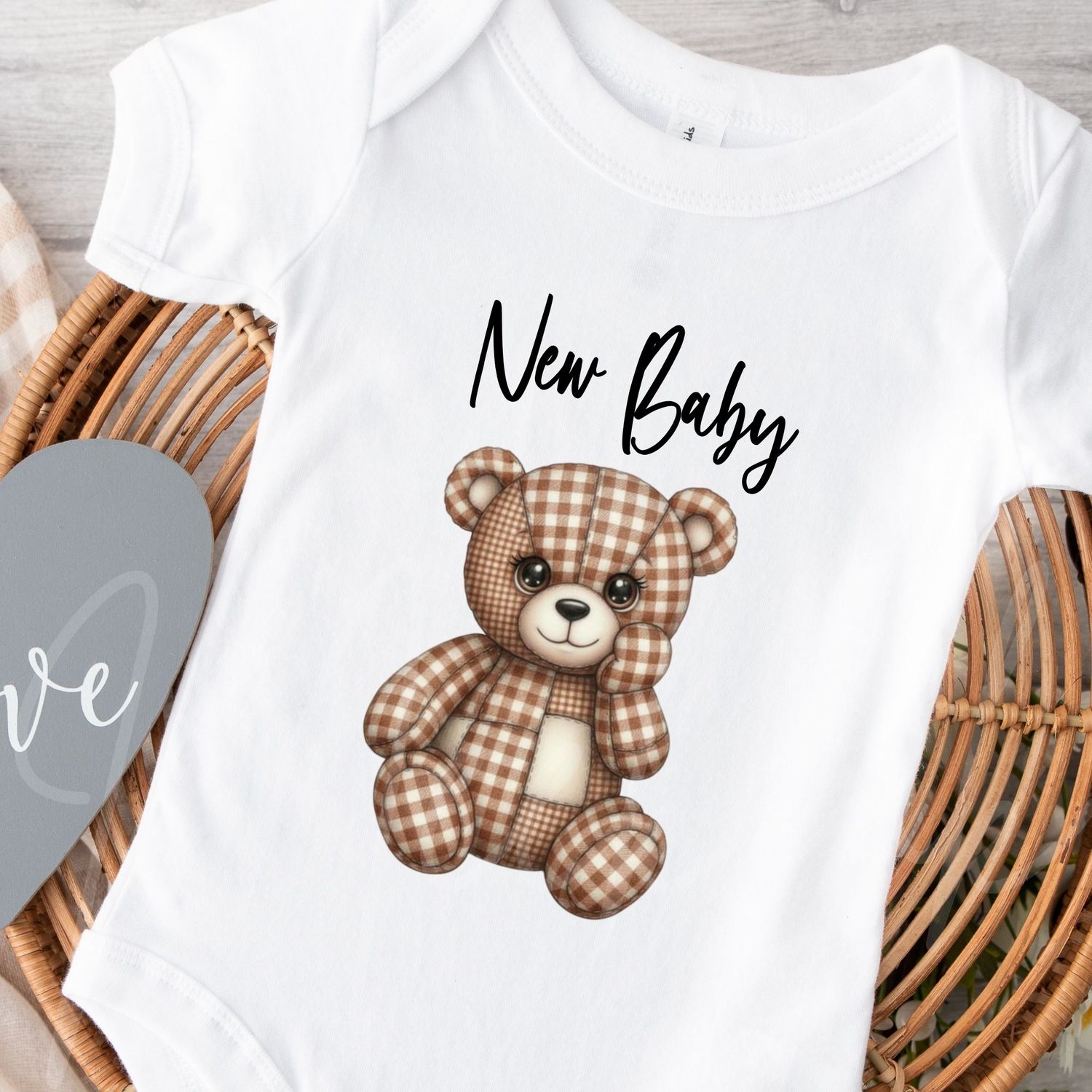 Quilted Patchwork Gingham Natural Bear DTF or UVDTF Decal