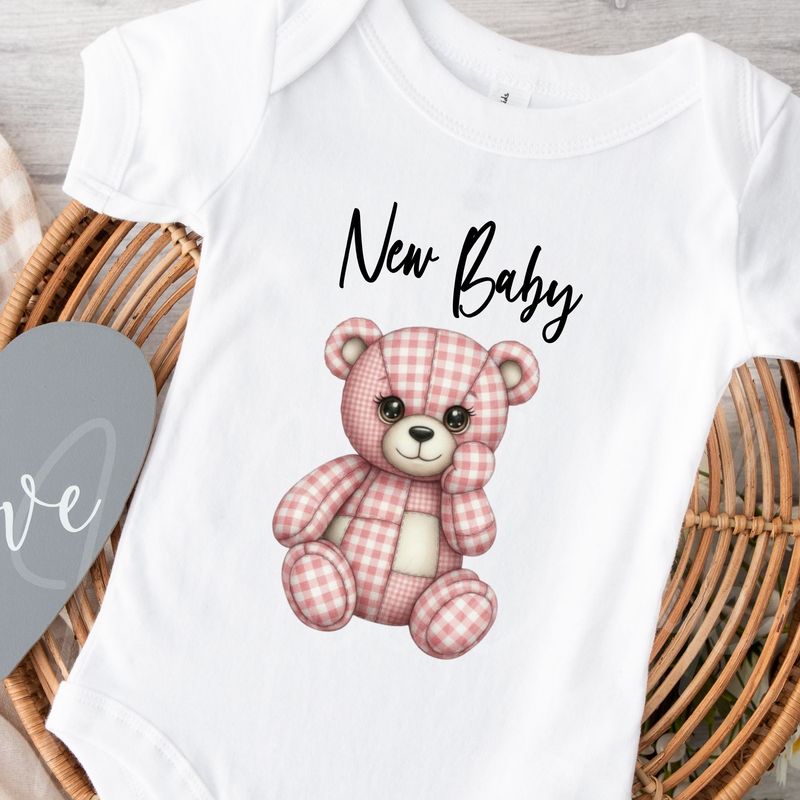 Quilted Patchwork Gingham Pink Bear DTF or UVDTF Decal