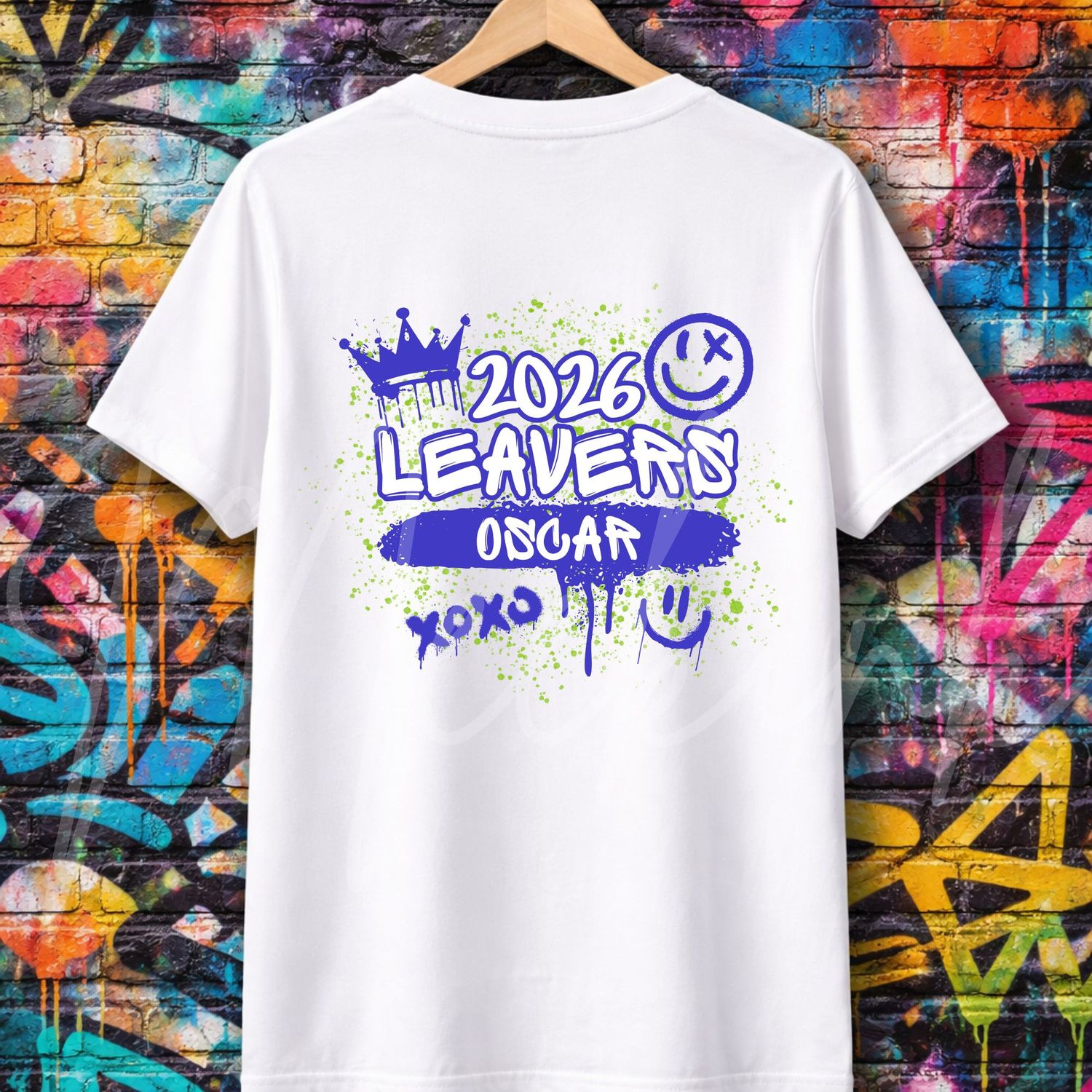 Blue/Purple/Green Spray Paint Graffiti School Leavers DTF