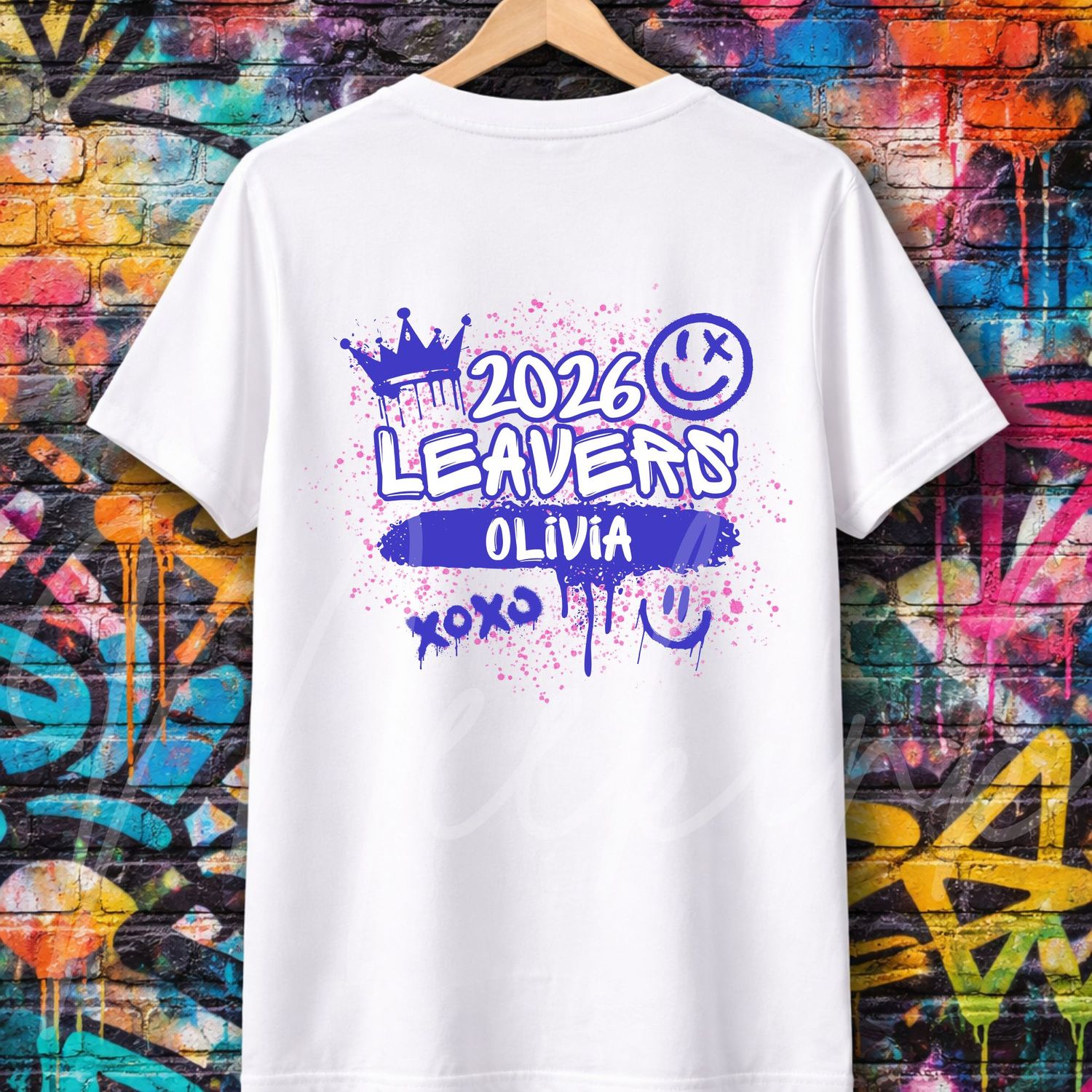 Blue/Purple/Pink Spray Paint Graffiti School Leavers DTF