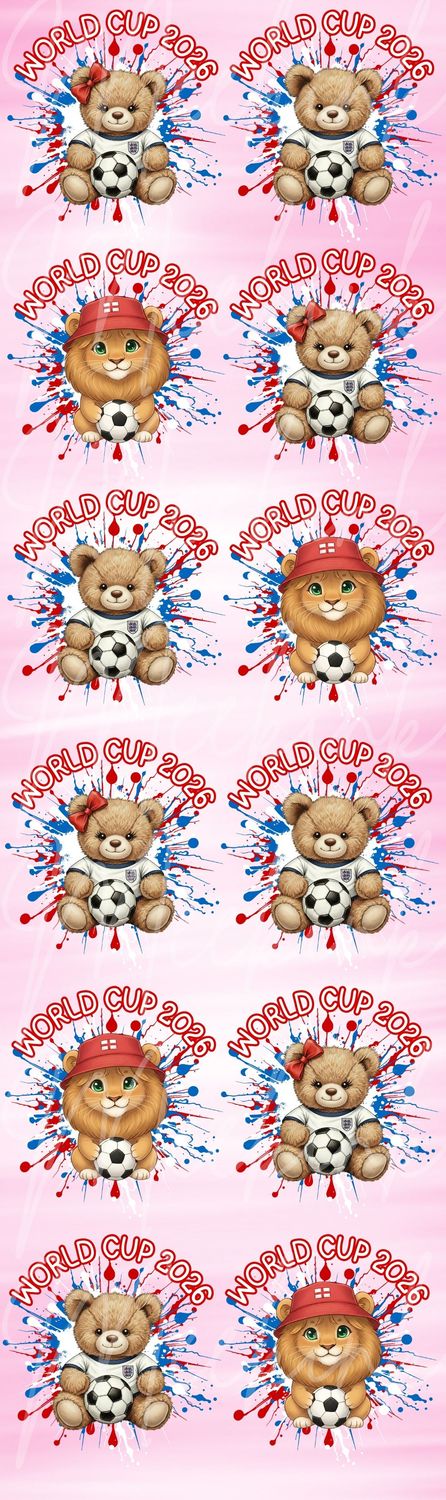 England Football Bear &amp; Lion Metre Sheet DTF Decals