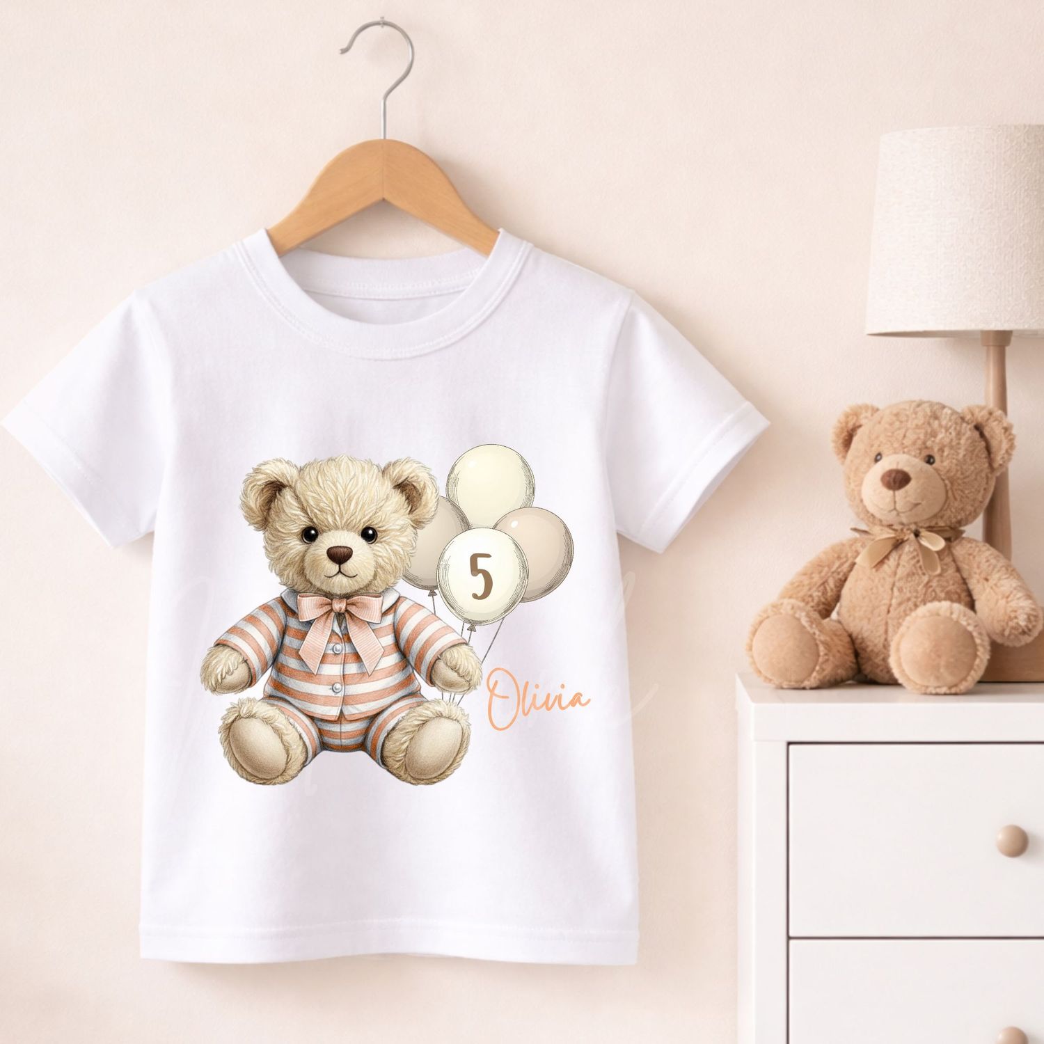 Teddy Bear Striped Pjs Coral Dicky Bow DTF or UVDTF Decal