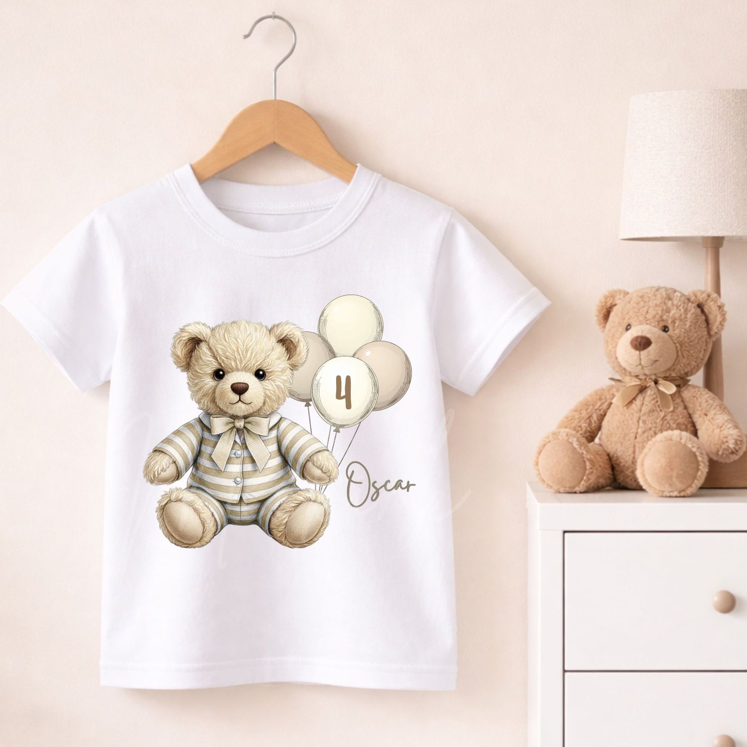 Teddy Bear Striped Pjs Beige Dicky Bow DTF or UVDTF Decal