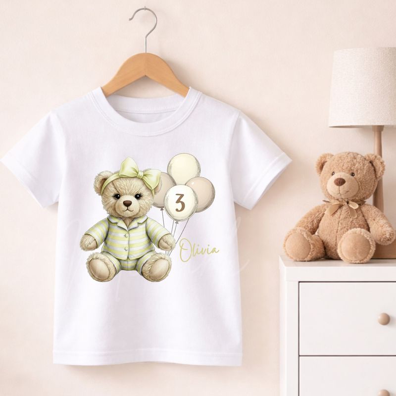 Teddy Bear Striped Pjs Lemon Hair Bow DTF or UVDTF Decal