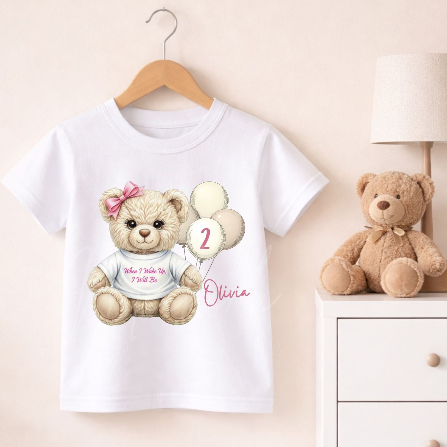 Teddy Bear When I Wake Up T shirt Pink Hair Bow DTF or UVDTF Decal