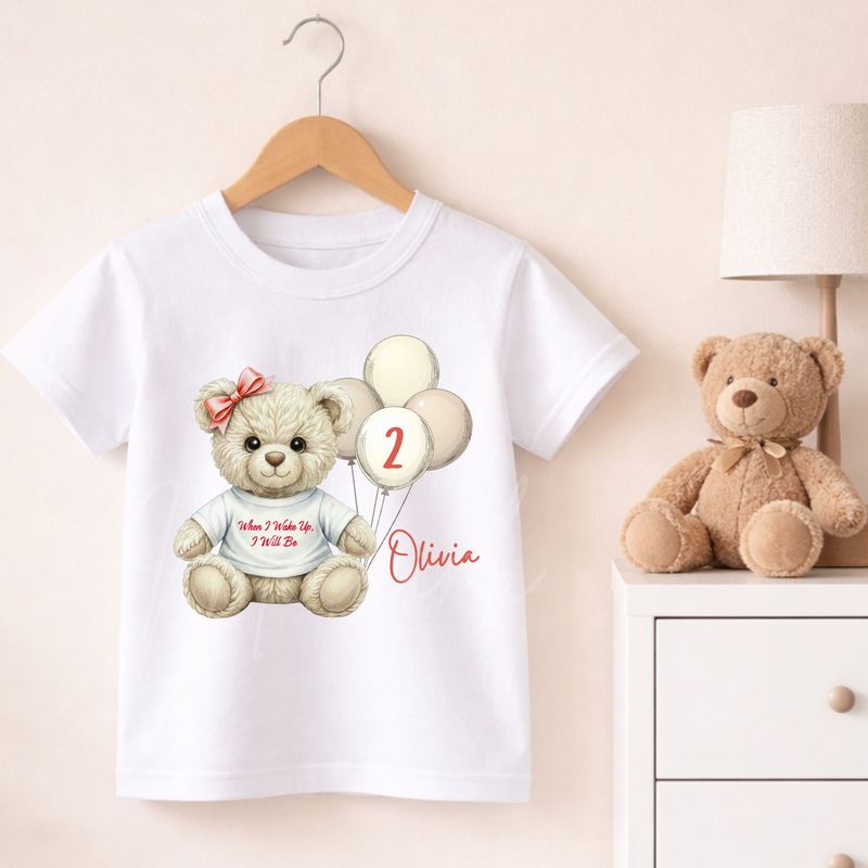 Teddy Bear When I Wake Up T shirt Red Hair Bow DTF or UVDTF Decal