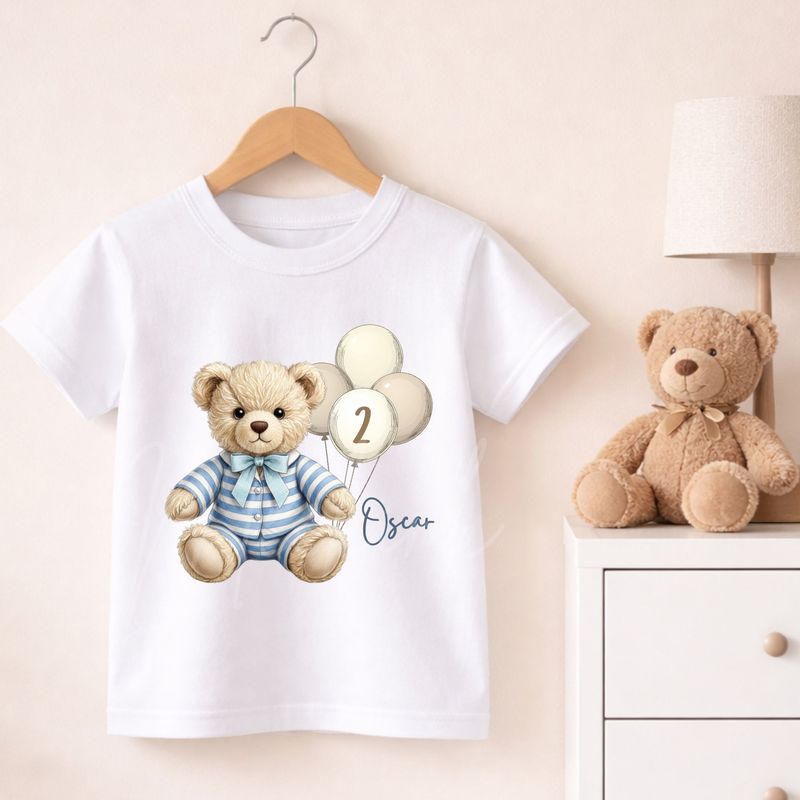 Teddy Bear Striped Pjs Blue Dicky Bow DTF or UVDTF Decal
