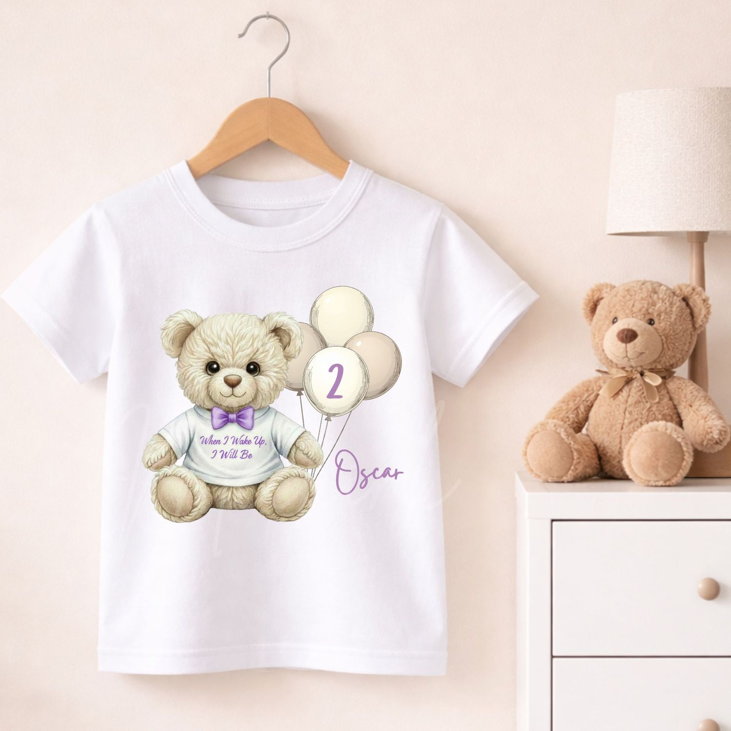Teddy Bear When I Wake Up T shirt Lilac Dicky Bow DTF or UVDTF Decal