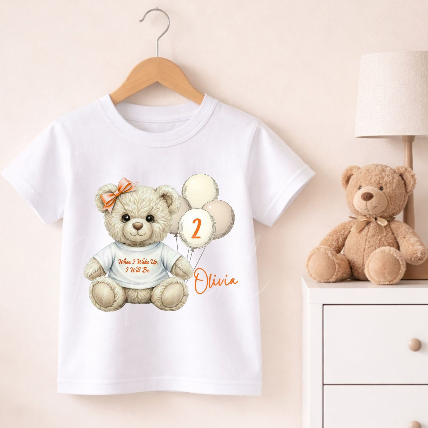 Teddy Bear When I Wake Up T shirt Orange Hair Bow DTF or UVDTF Decal