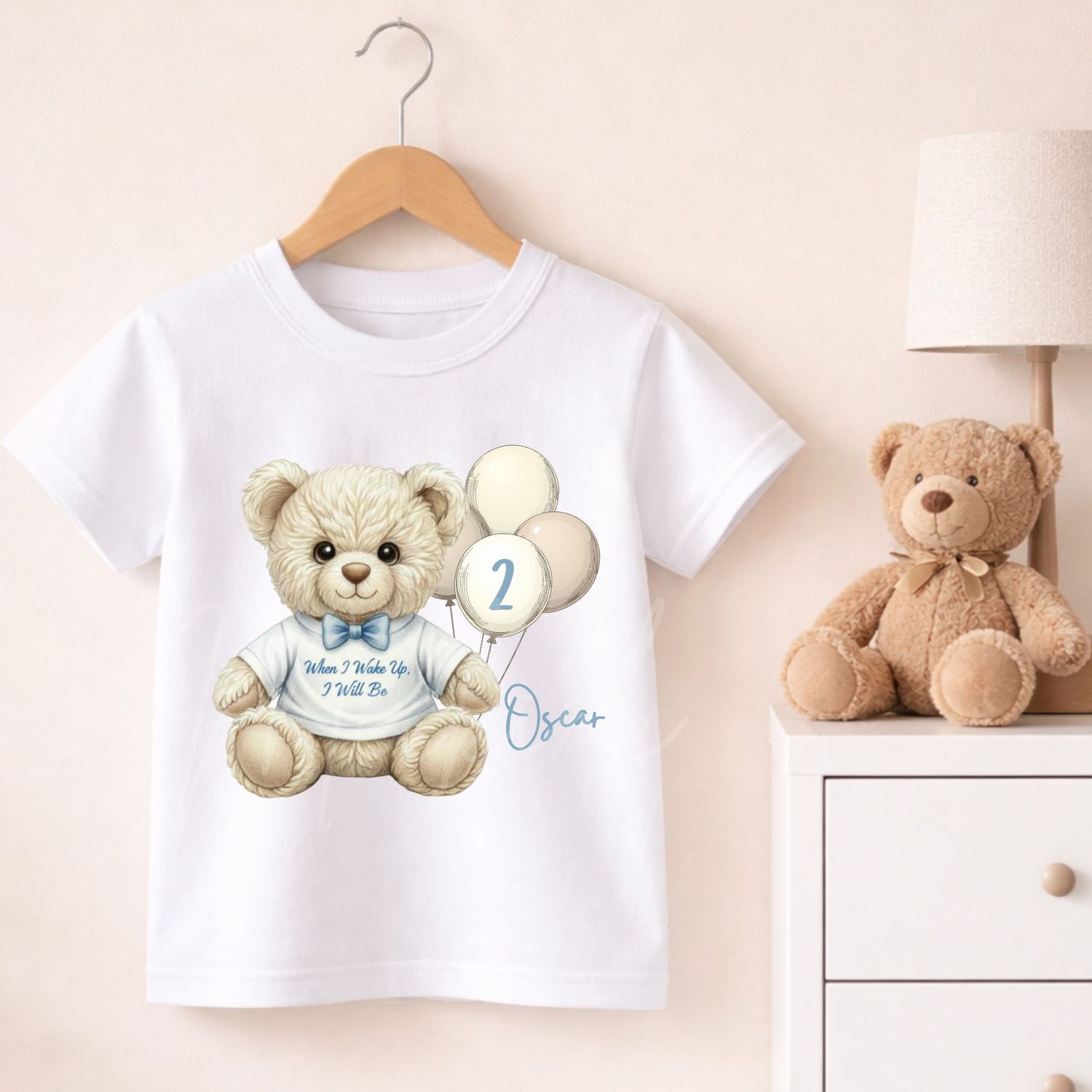 Teddy Bear When I Wake Up T shirt Blue Dicky Bow DTF or UVDTF Decal