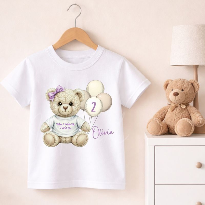 Teddy Bear When I Wake Up T shirt Lilac Hair Bow DTF or UVDTF Decal