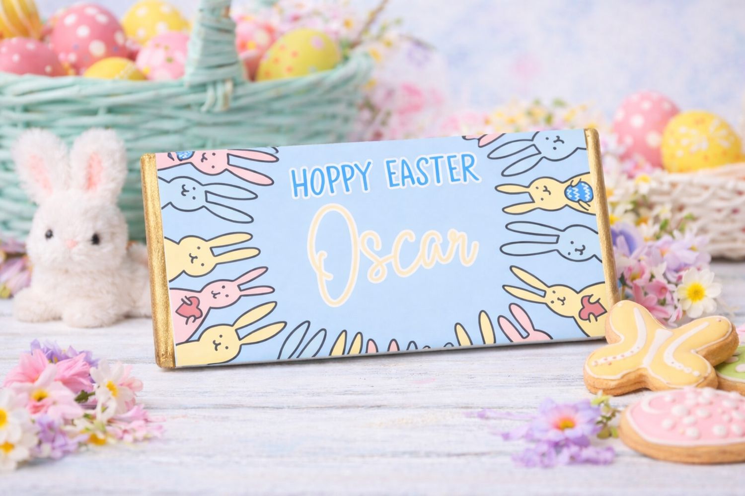 Personalised Easter Peeps Blue Chocolate Bar Wrapper
