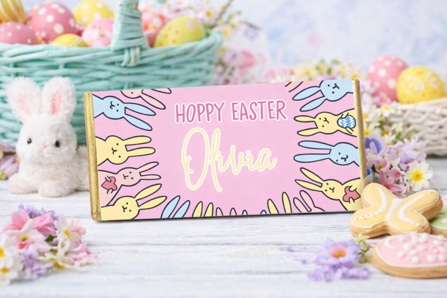 Personalised Easter Peeps Pink Chocolate Bar Wrapper