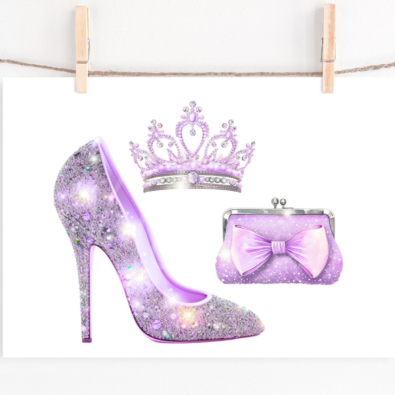Prom Stiletto Purse &amp; Crown Purple DTF or UVDTF Decal