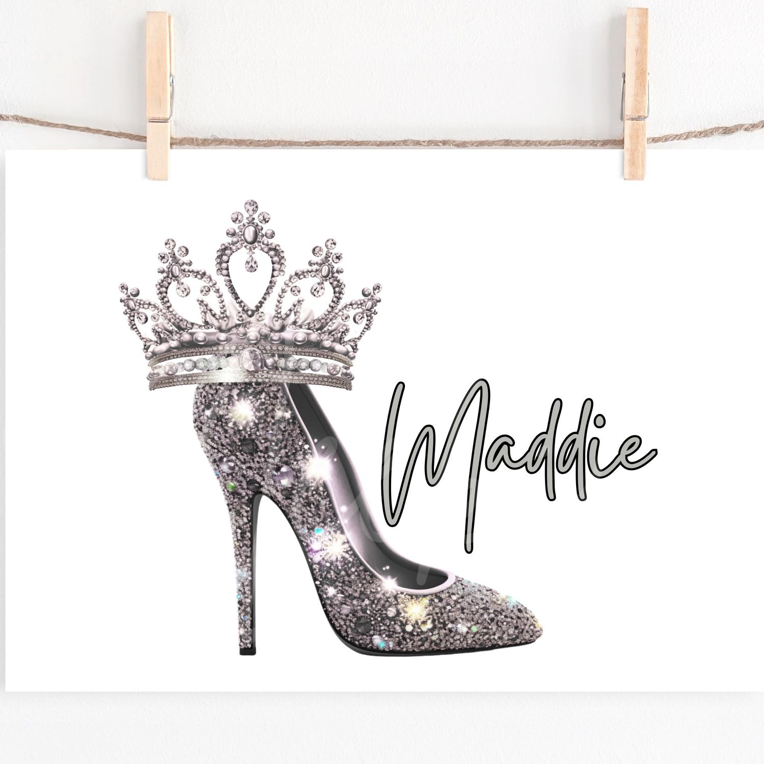 Prom Stiletto &amp; Crown Black DTF or UVDTF Decal