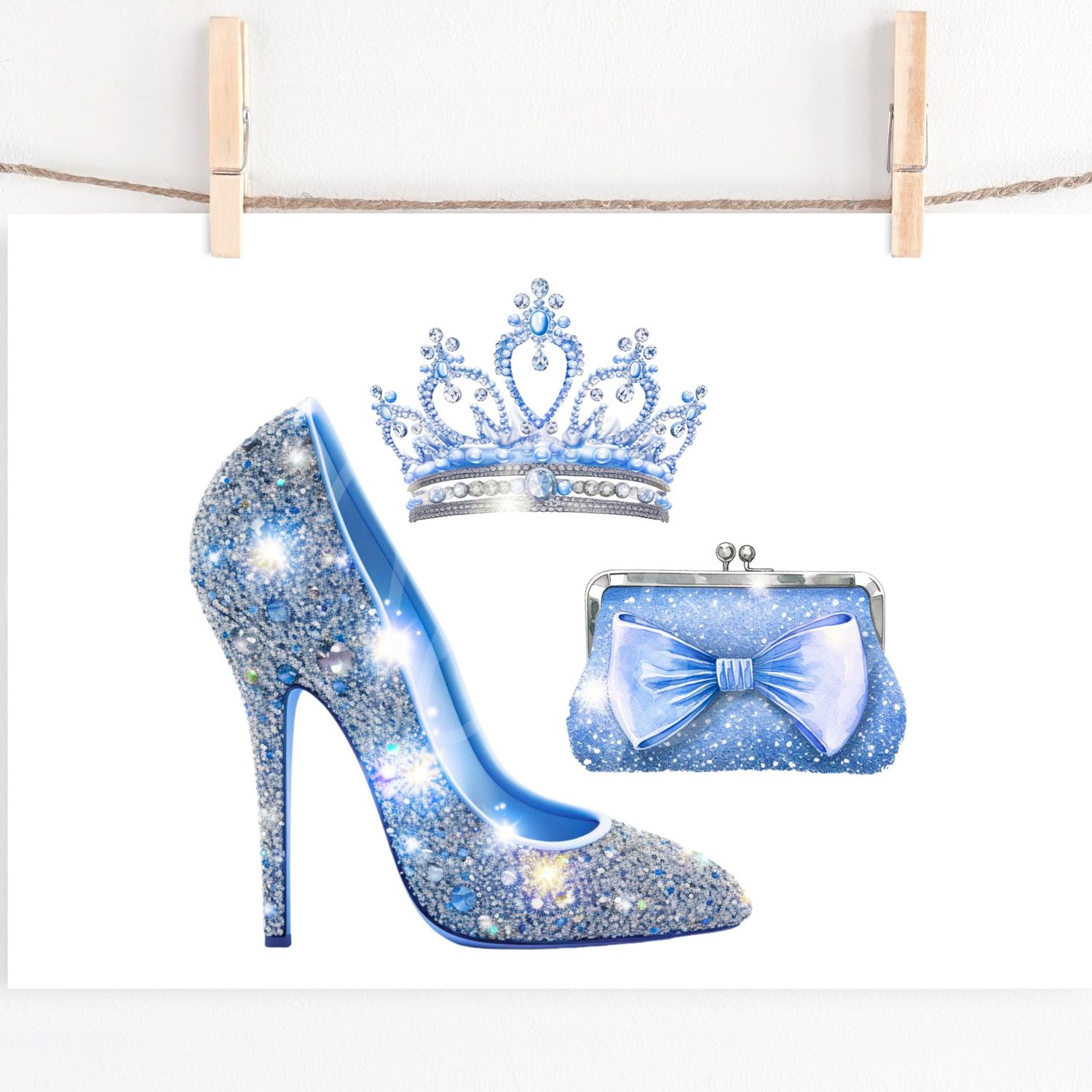 Prom Stiletto Purse &amp; Crown Blue DTF or UVDTF Decal