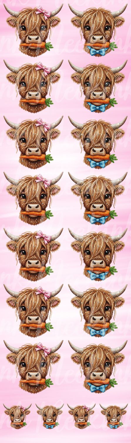 1 Metre Easter Highland Cows Easter DTF Decals