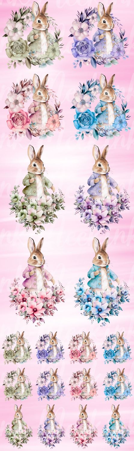 1 Metre Floral Bunnies Mixed DTF Decals