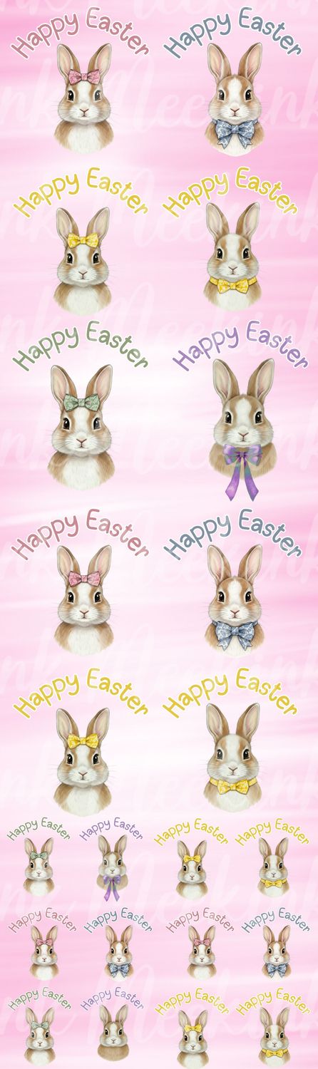 1 Metre Happy Easter Bunnies Mixed DTF Decals