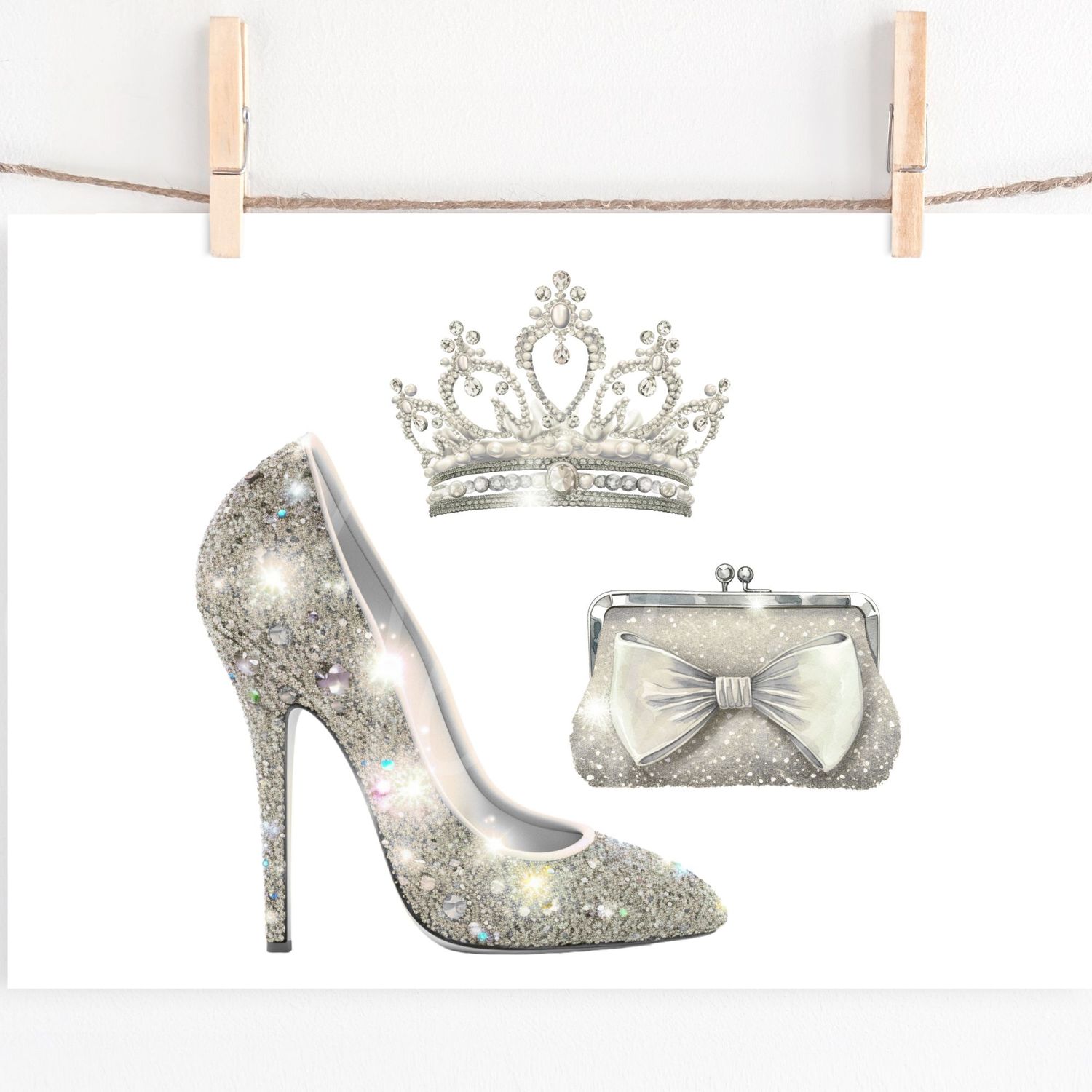 Prom Stiletto Purse &amp; Crown Silver DTF or UVDTF Decal