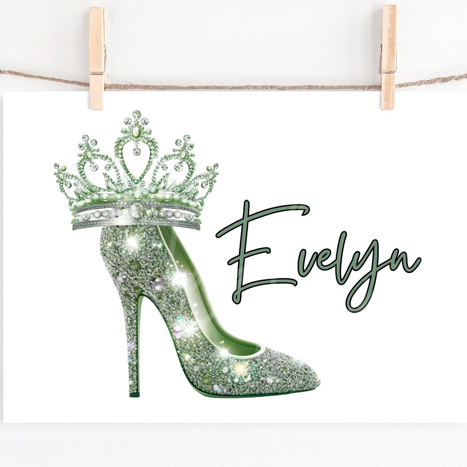 Prom Stiletto &amp; Crown Emerald Green DTF or UVDTF Decal