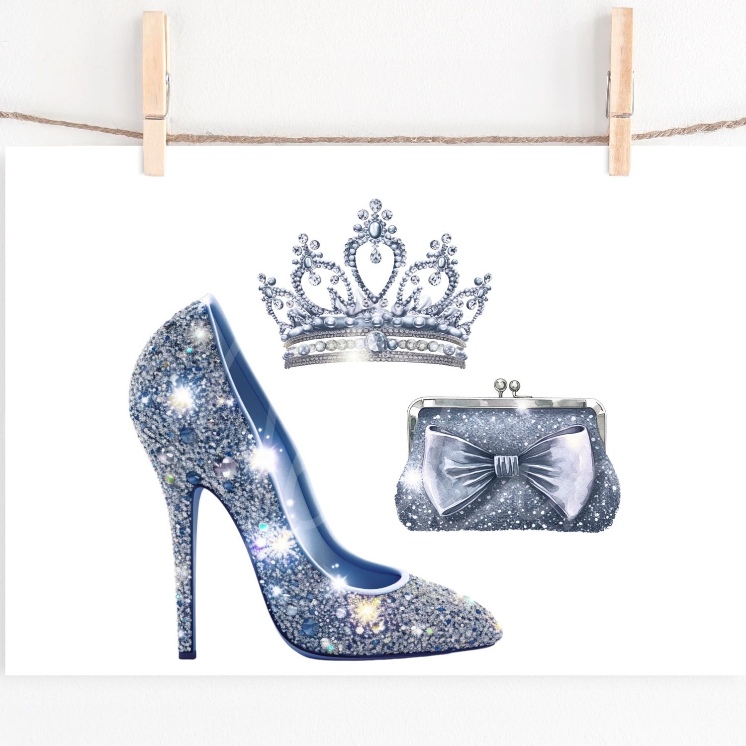 Prom Stiletto Purse &amp; Crown Navy Blue DTF or UVDTF Decal