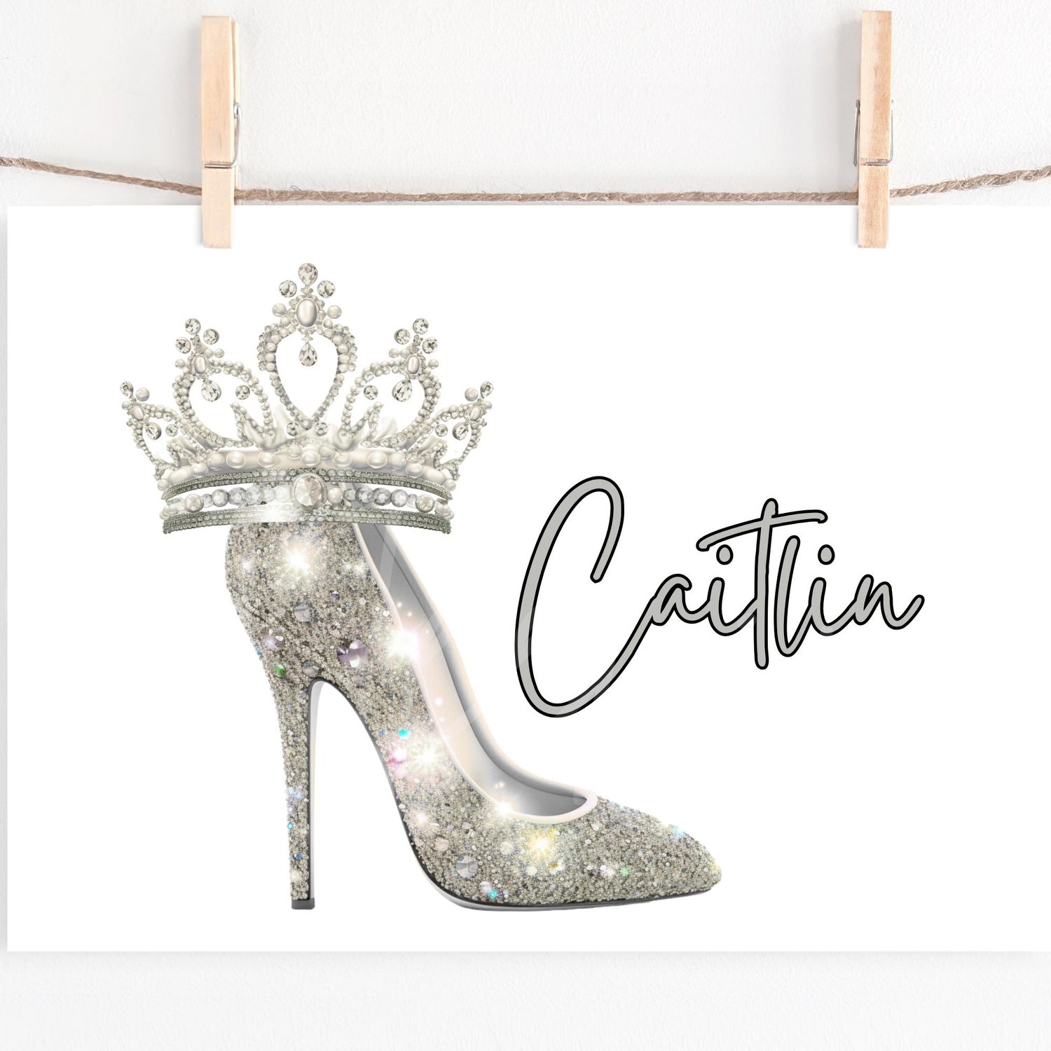 Prom Stiletto &amp; Crown Silver DTF or UVDTF Decal