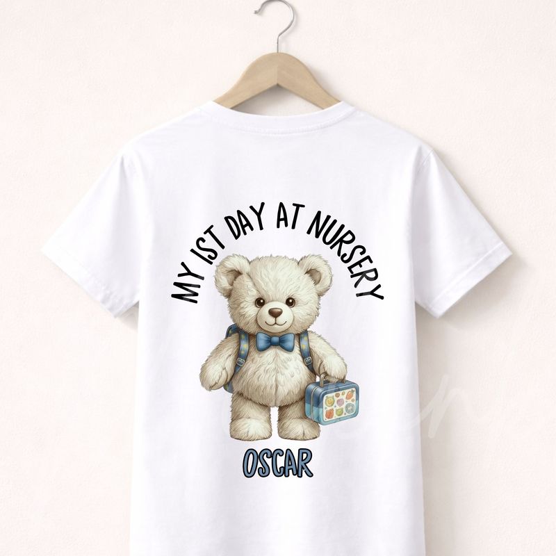 My First Day At Nursery Blue Bow Bear DTF Decal