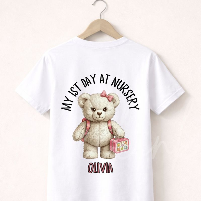 My First Day At Nursery Pink Bow Bear DTF Decal
