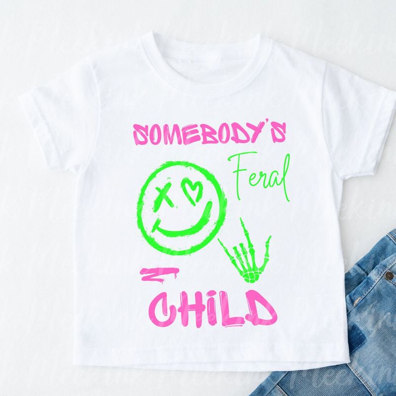 Feral Child Pink &amp; Green 15cm DTF PRINT