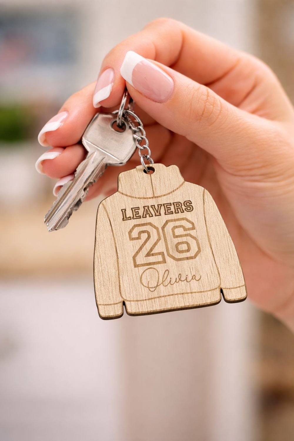 Personalised Leavers Hoody Keyring 3mm Plywood