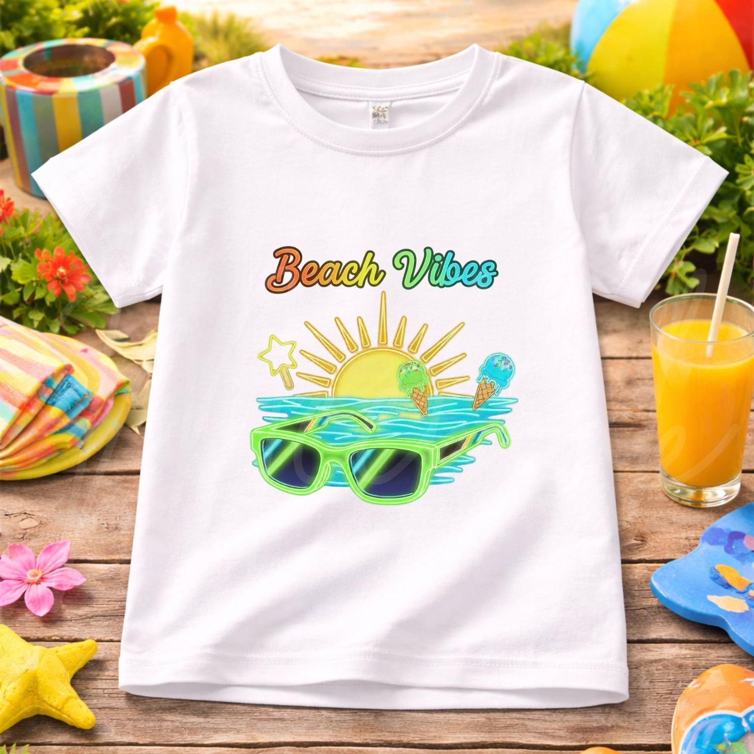 Beach Vibes Green Glasses UVDTF or DTF Decal