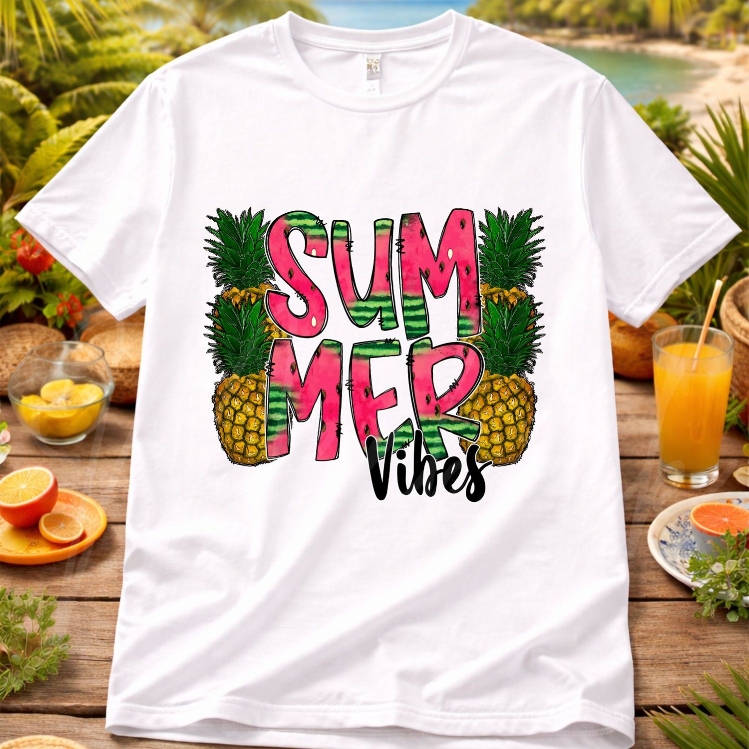 Pineapple Summer Vibes UVDTF or DTF Decal