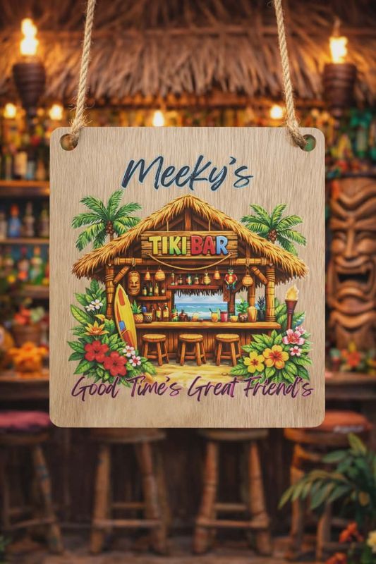Personalised TIKI BAR Sign UVDTF &amp; Wooden Sign