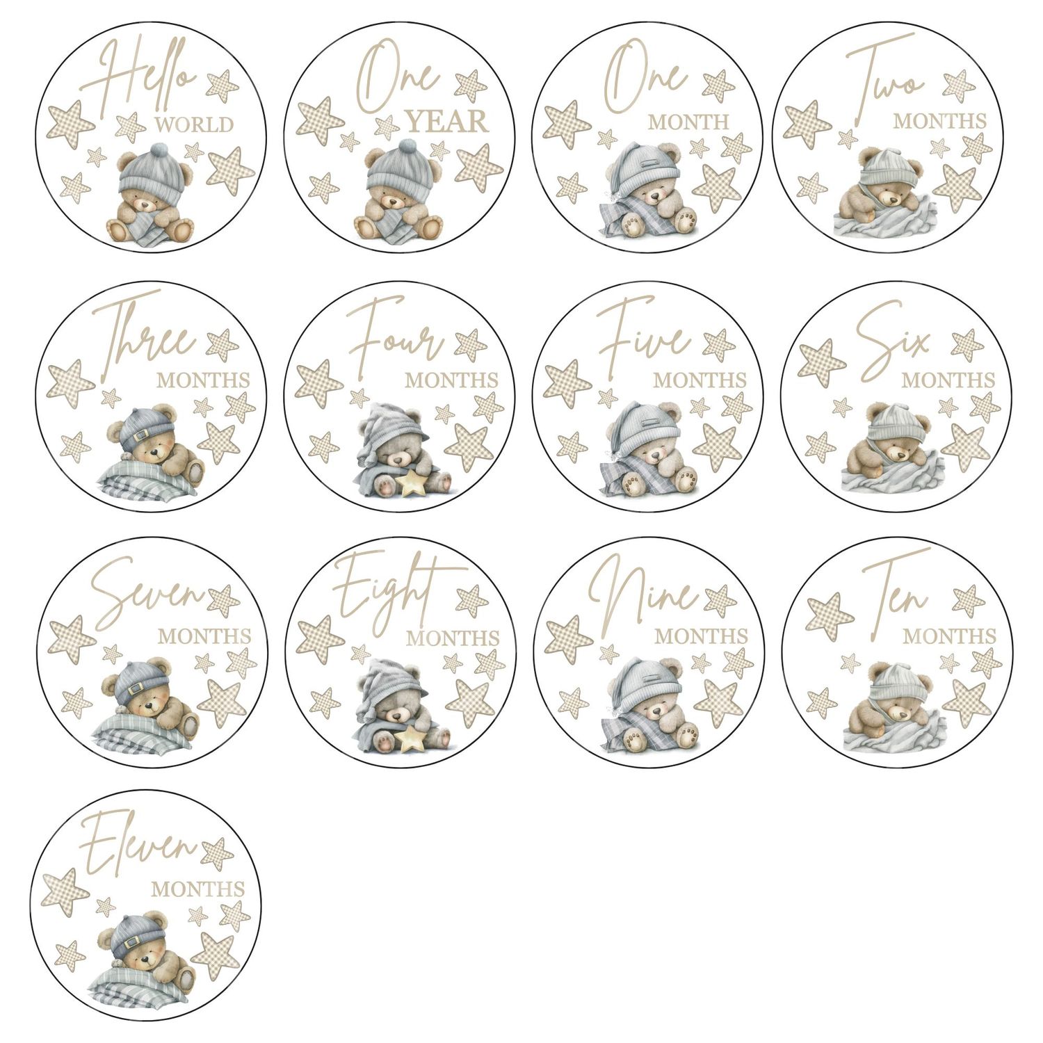 Sleepy Bear Natural Baby Milestone UVDTF Or DTF x13 Decals