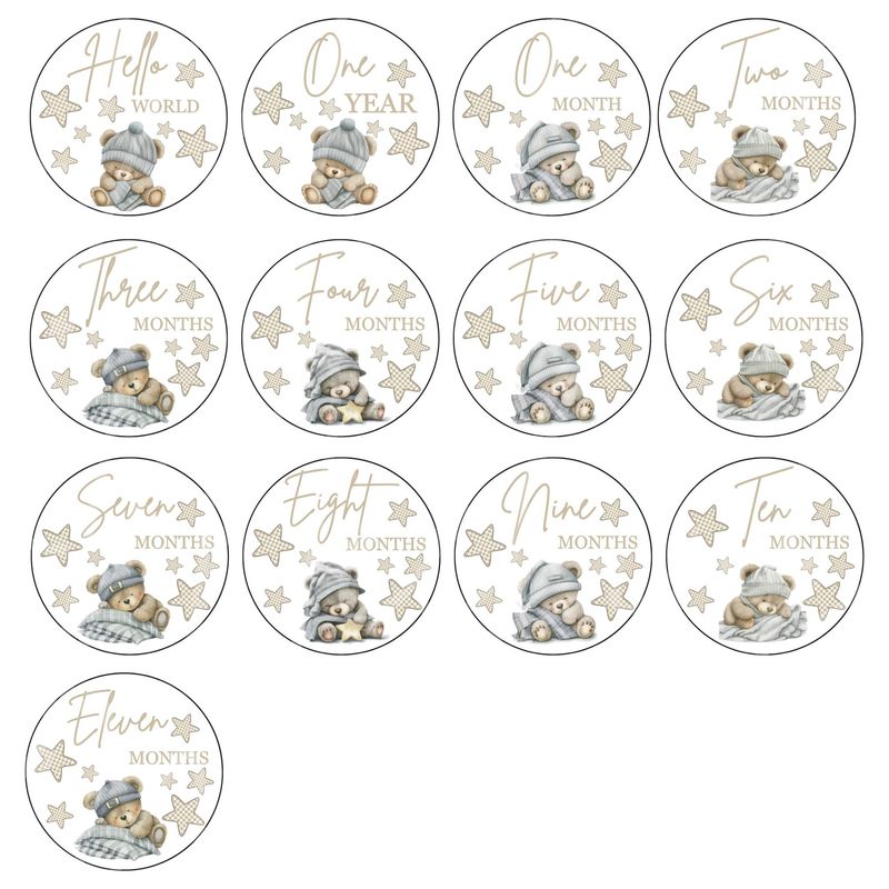 Sleepy Bear Natural Baby Milestone UVDTF Or DTF x13 Decals