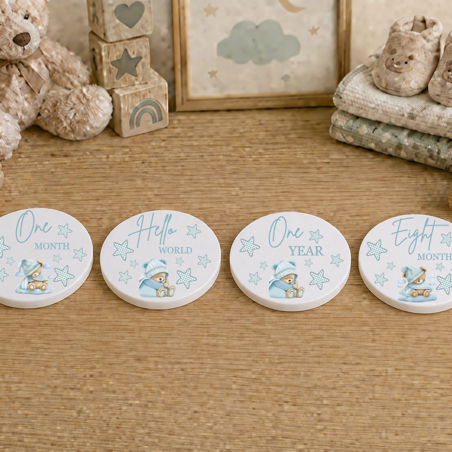 Sleepy Bear Blue Baby Milestone UVDTF Or DTF x13 Decals