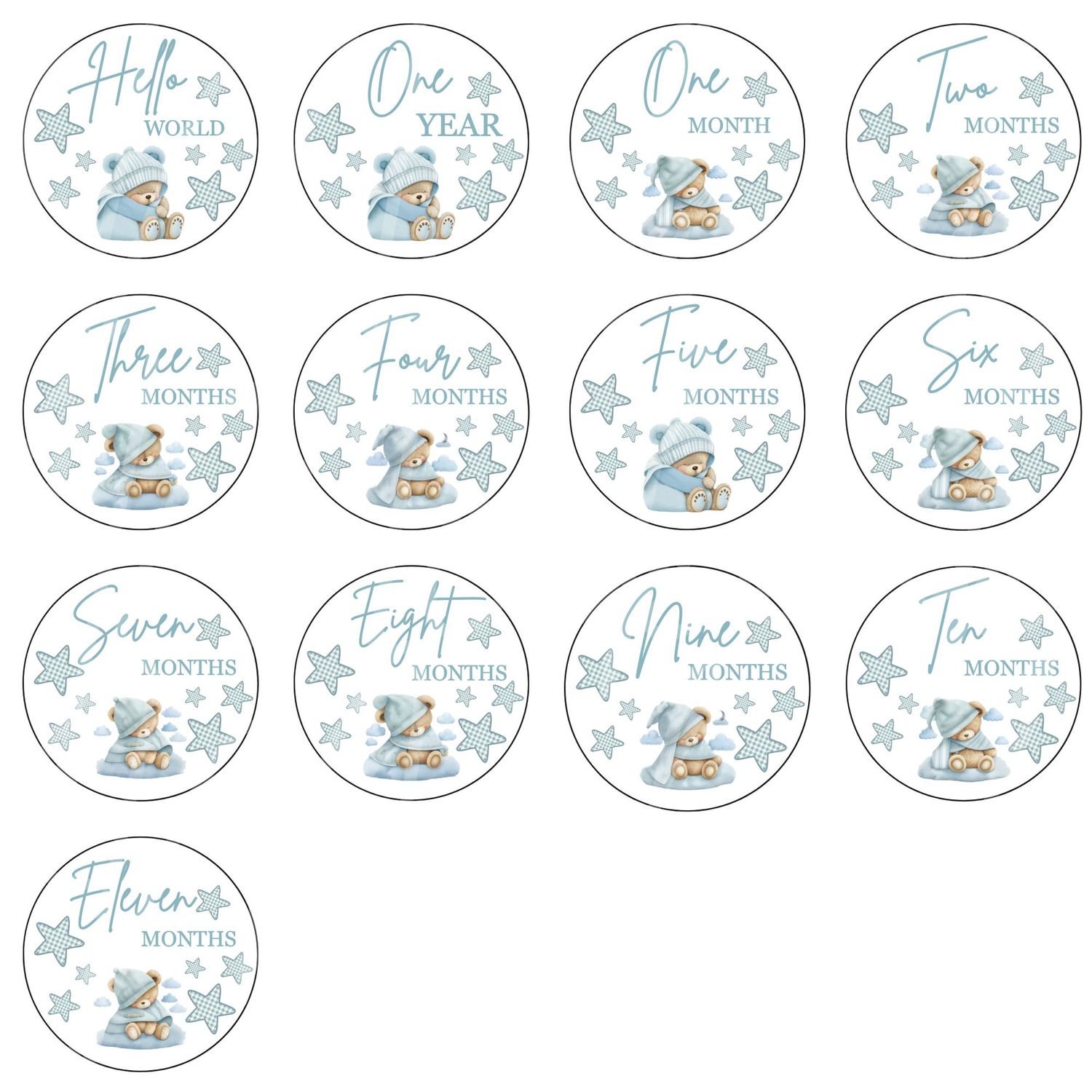 Sleepy Bear Blue Baby Milestone UVDTF Or DTF x13 Decals