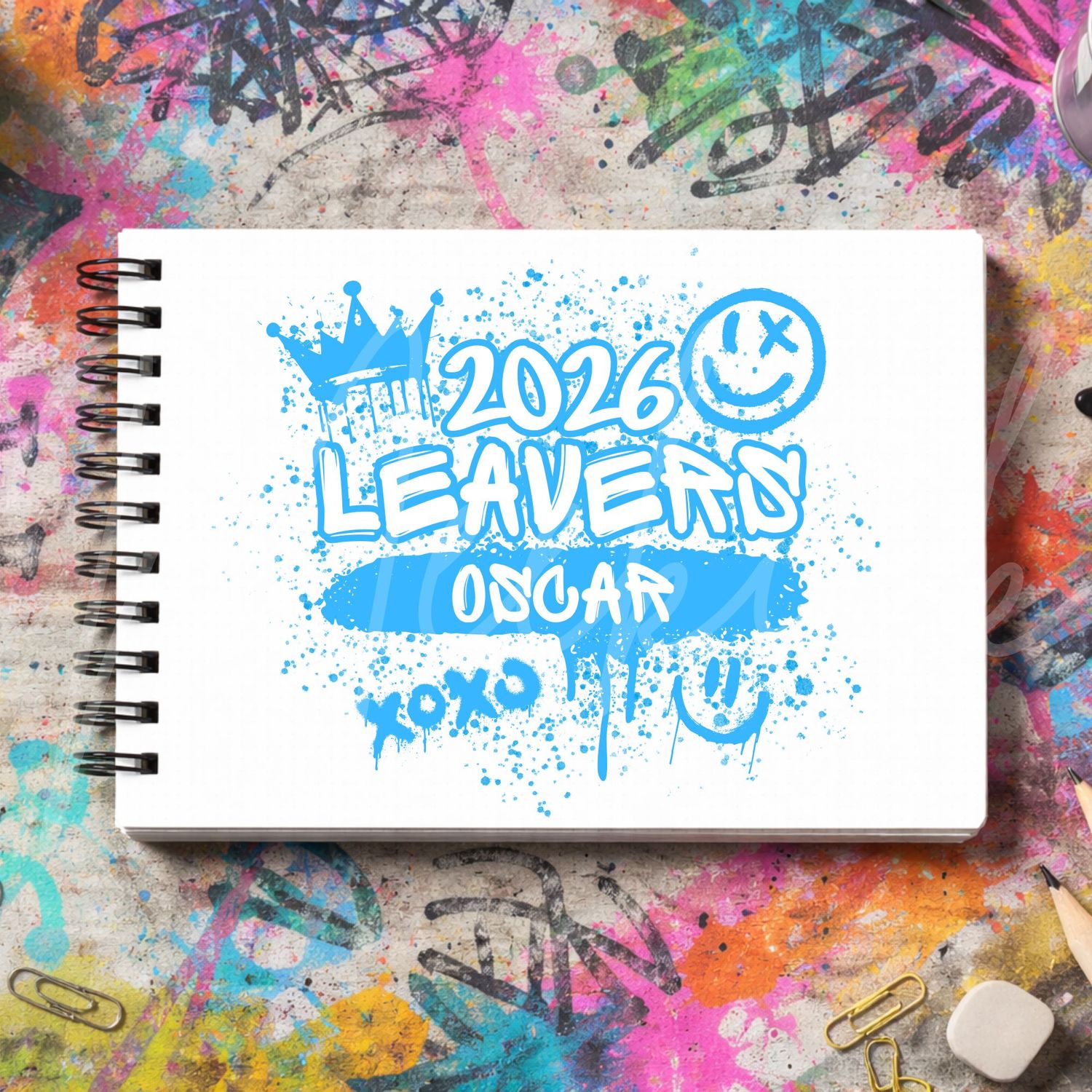Blue Graffiti Leavers Book 2026 DTF or UVDTF Decal