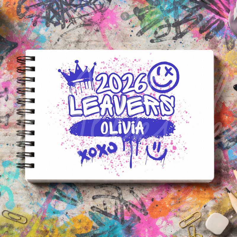 Blue/Purple/Pink Graffiti Leavers Book 2026 DTF or UVDTF Decal