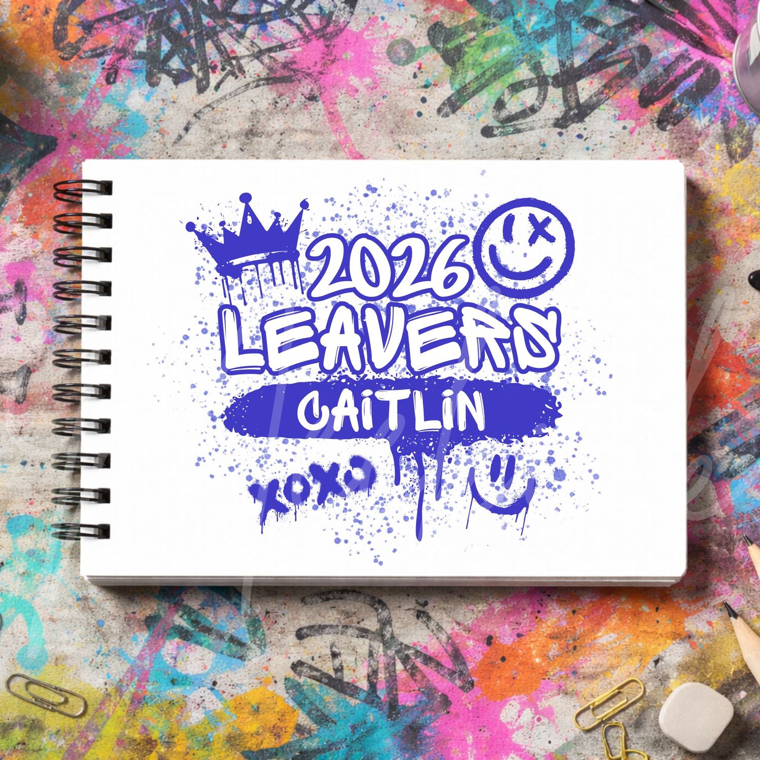 Blue/Purple Graffiti Leavers Book 2026 DTF or UVDTF Decal