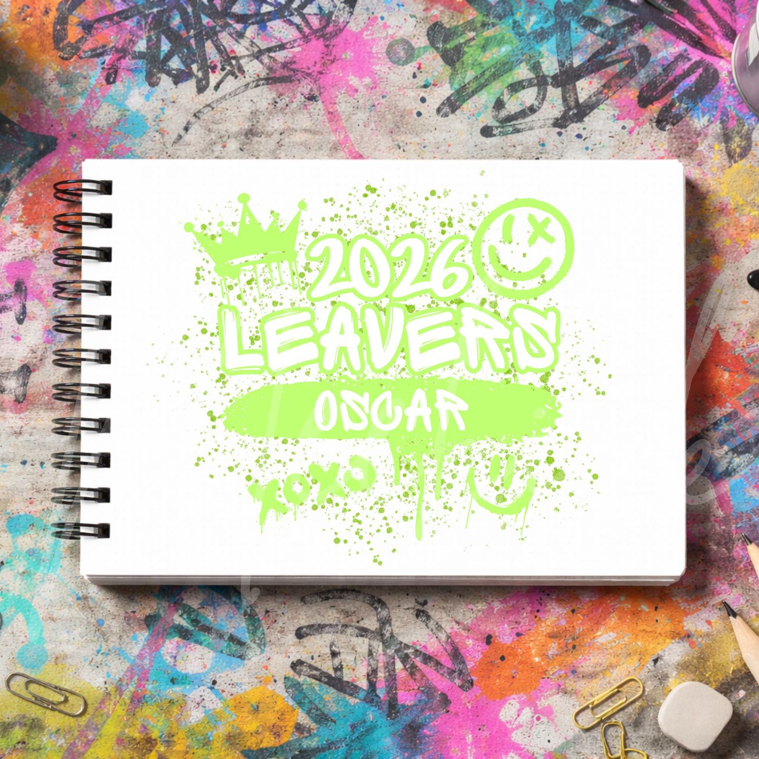 Green Graffiti Leavers Book 2026 DTF or UVDTF Decal