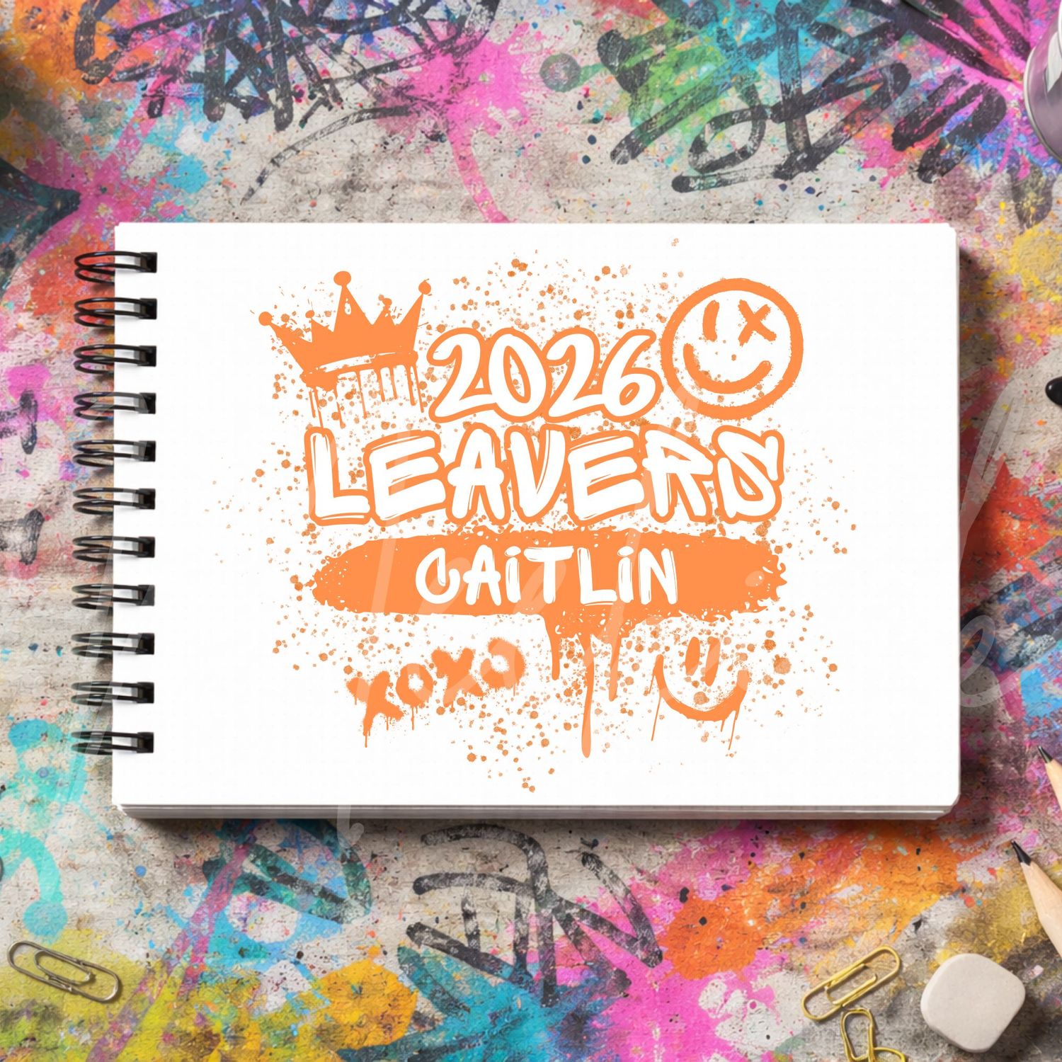 Orange Graffiti Leavers Book 2026 DTF or UVDTF Decal
