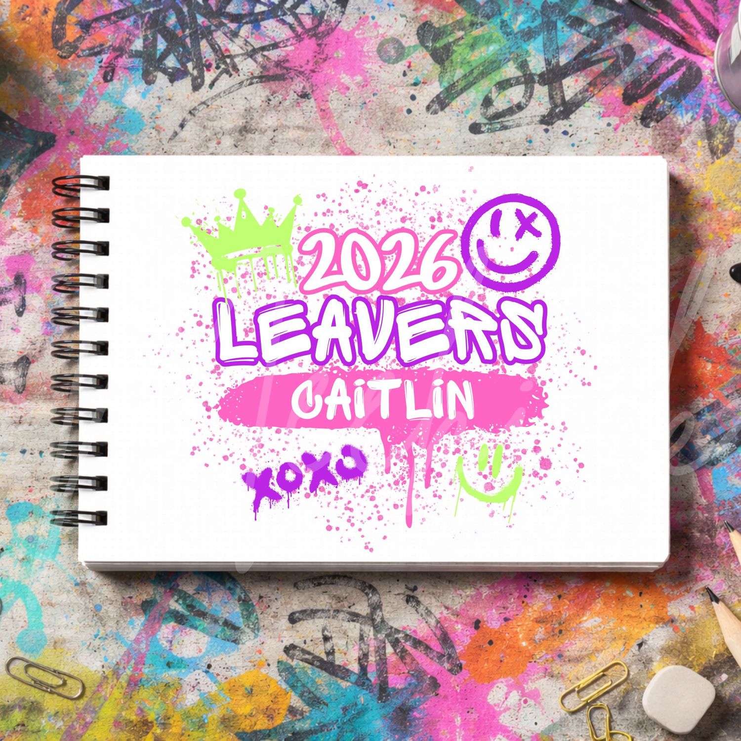 Pink/Green/Purple Graffiti Leavers Book 2026 DTF or UVDTF Decal