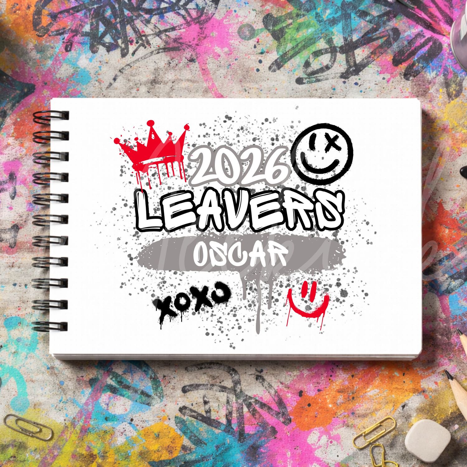 Red/Grey/Black Graffiti Leavers Book 2026 DTF or UVDTF Decal