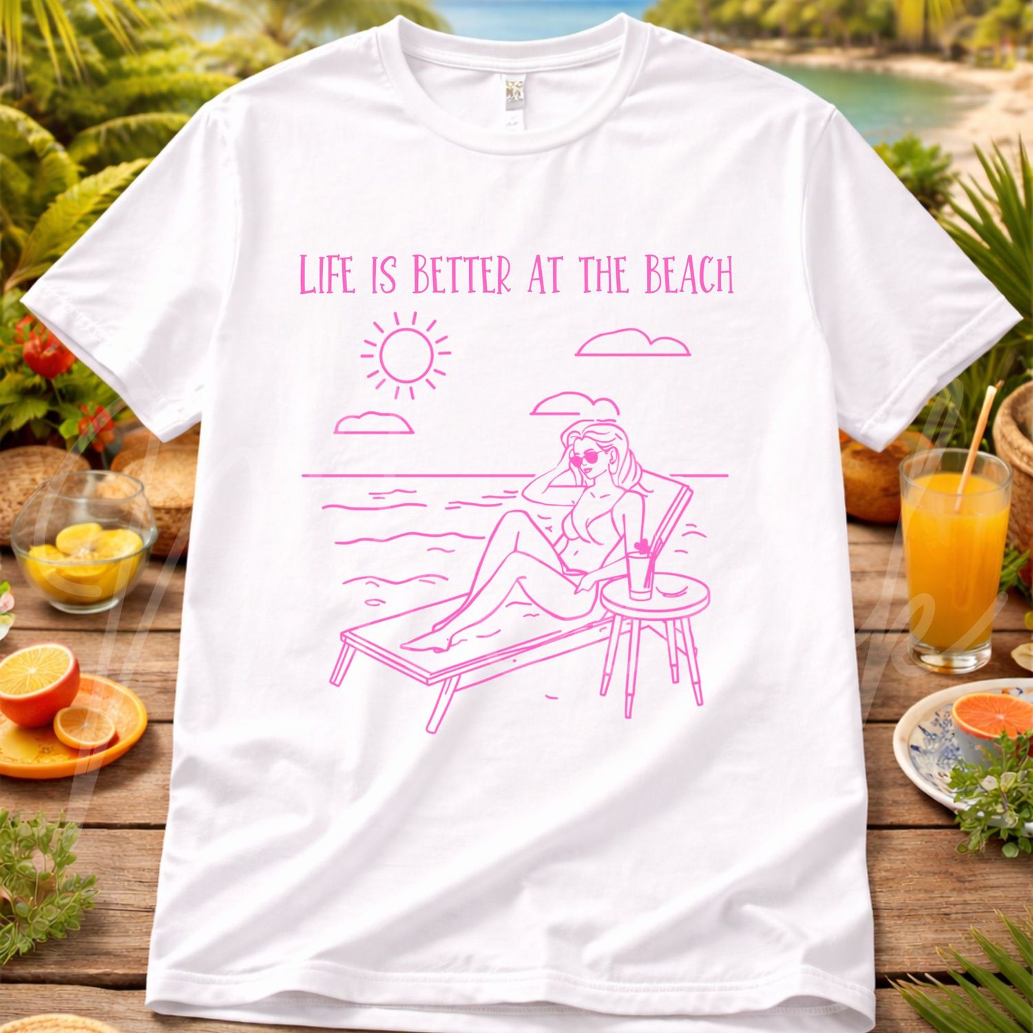 Life Is Better At The Beach Pink 15cm DTF PRINT