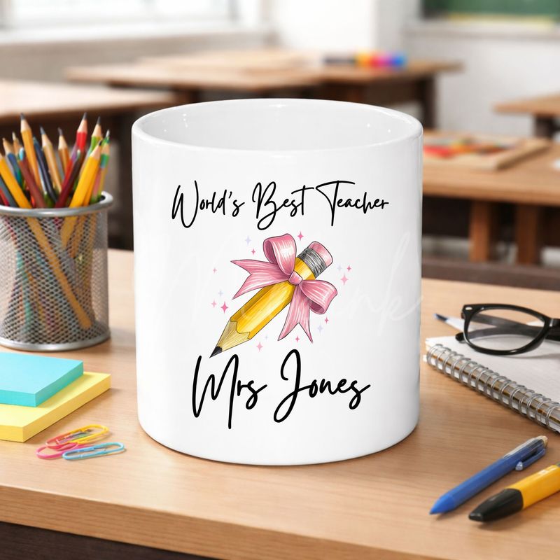 Worlds Best Teacher Bow Pencil UVDTF or DTF Decal