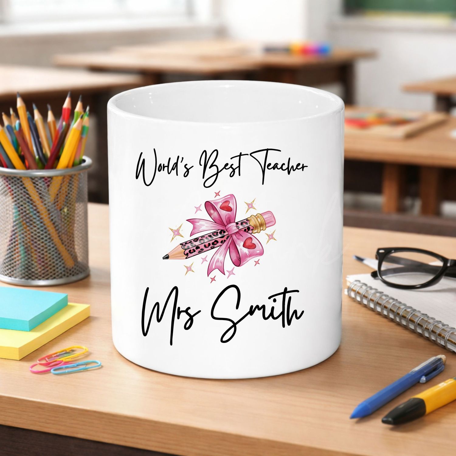 World's Best Teacher Pink Pencil UVDTF or DTF Decal